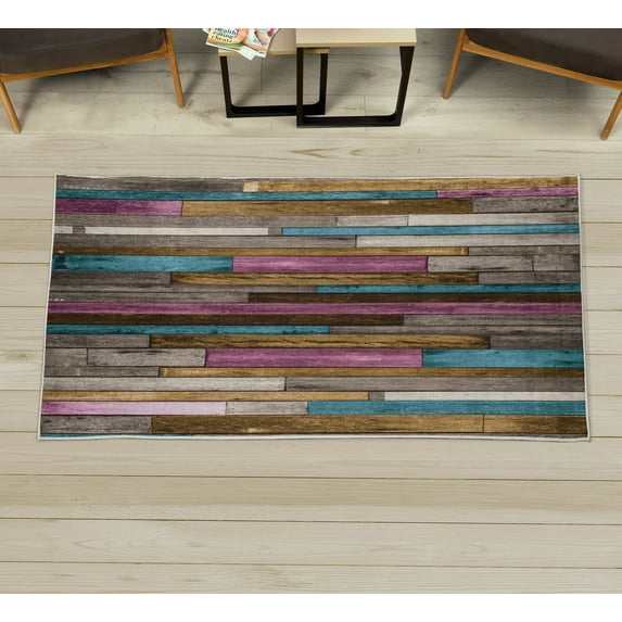 Wooden Print Decorative Rug, Old Hardwood Floor Plank Grunge Lodge Garage Natural Rural Graphic, Quality Carpet for Bedroom Dorm and Living Room, 6 Sizes, Purple Dusk, by Ambesonne