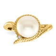thumbnail image 4 of 14K Yellow Gold Ring Band Pearl Freshwater White Diamond Round, Size 7, 4 of 5