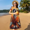 thumbnail image 4 of Goofa Cartoon Puppy Sunset Pattern Women Summer Short Sleeve Midi Dress with Pockets Casual Aline Flowy Tshirt Dress Vocation Beach Sundress, 4 of 6