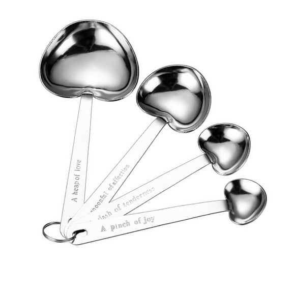 ROCKROK 4Pcs Romance Heart Shape Measuring Spoons With Silver Tone For Guest Gift