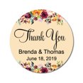 thumbnail image 1 of Darling Souvenir Round 45 Pcs Floral Thank You Stickers Personalized Wedding Bride Groom Names And Date Envelope Seals-Peach, 1 of 4