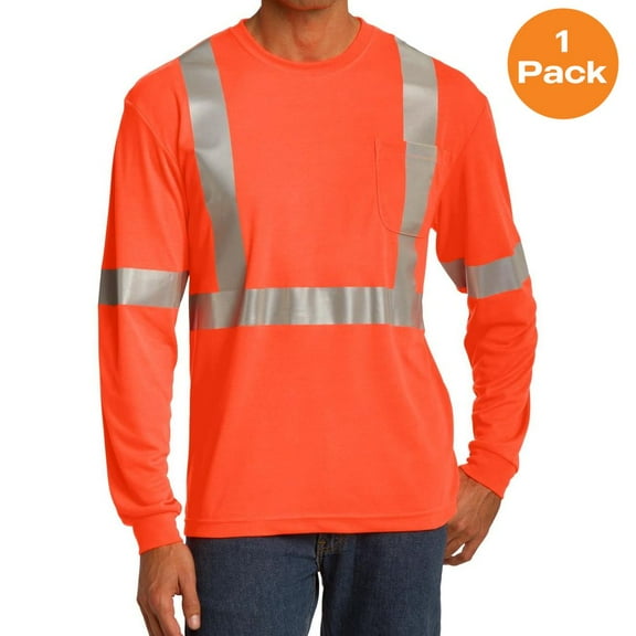 CornerStone ANSI 107 Class 2 Safety T-Shirt. CS401, Safety Orange/ Reflective, XS Wicks Moisture, I2, Left Chest Pocket For Pens And Note