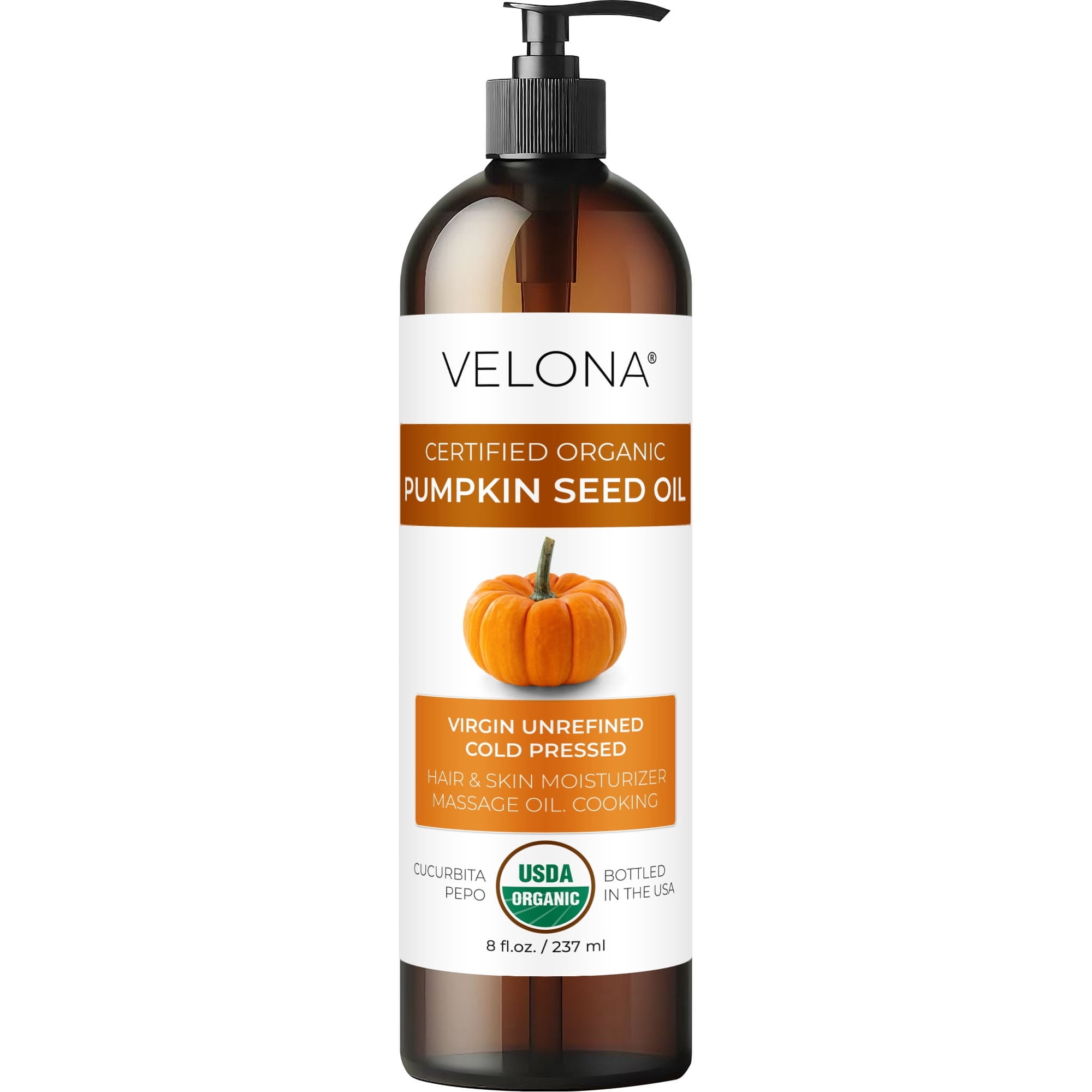 velona USDA Organic Pumpkin Seed Oil - 8 fl oz, Cold Pressed, with Pump