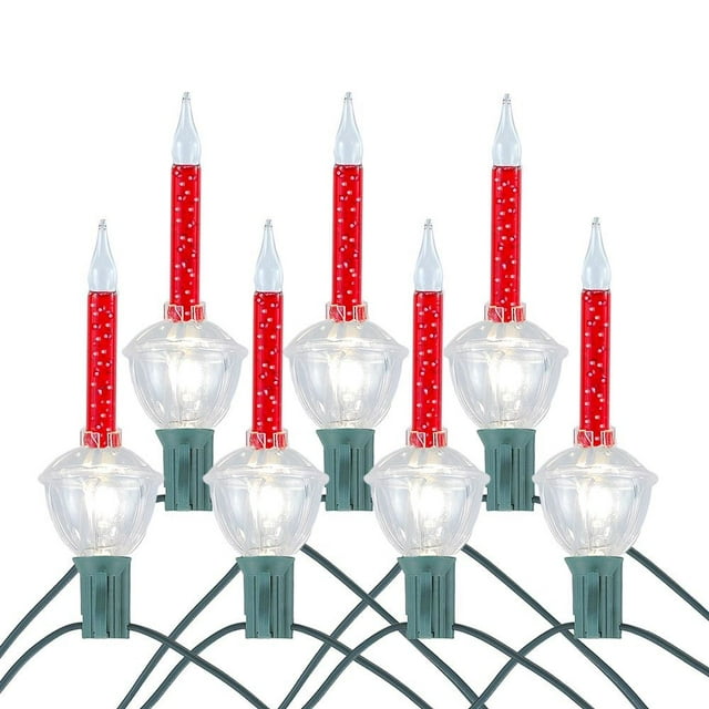 Novelty Lights Ensemble de Lumières à Bulles, 6 Pieds 7 Ampoules Liquide Rouge avec Paillettes et Bases Claires, 5 Ampoules Watts E12/C7 pour Arbres de Noël Intérieurs, Déco Maison Nostalgique des Fêtes