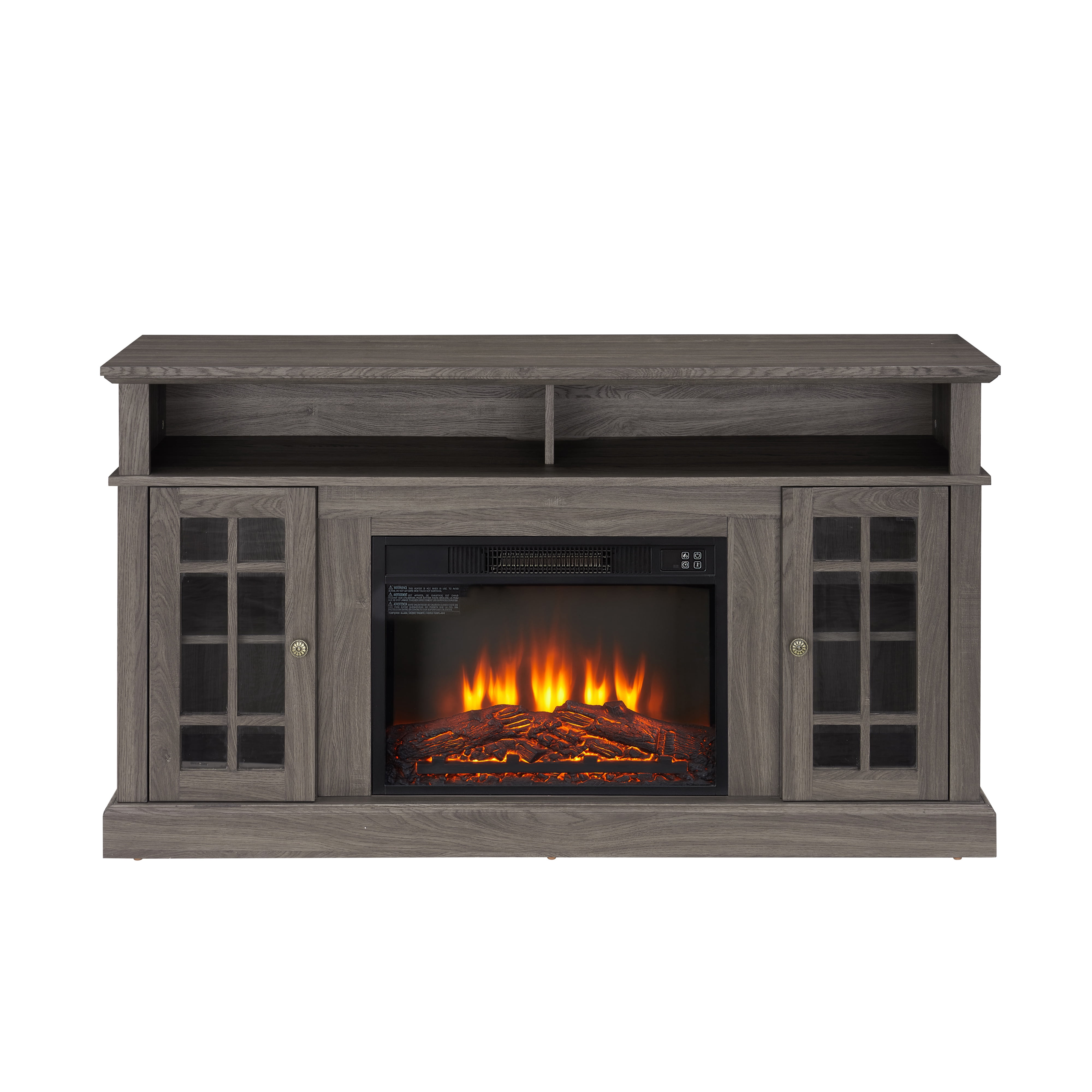 PAPROOS Fireplace TV Stand for 65 Inch TV, Modern Farmhouse TV Cabinet with 23'' Electric Fireplace, Entertainment Center Television Console Table for Living Room, Dark Walnut
