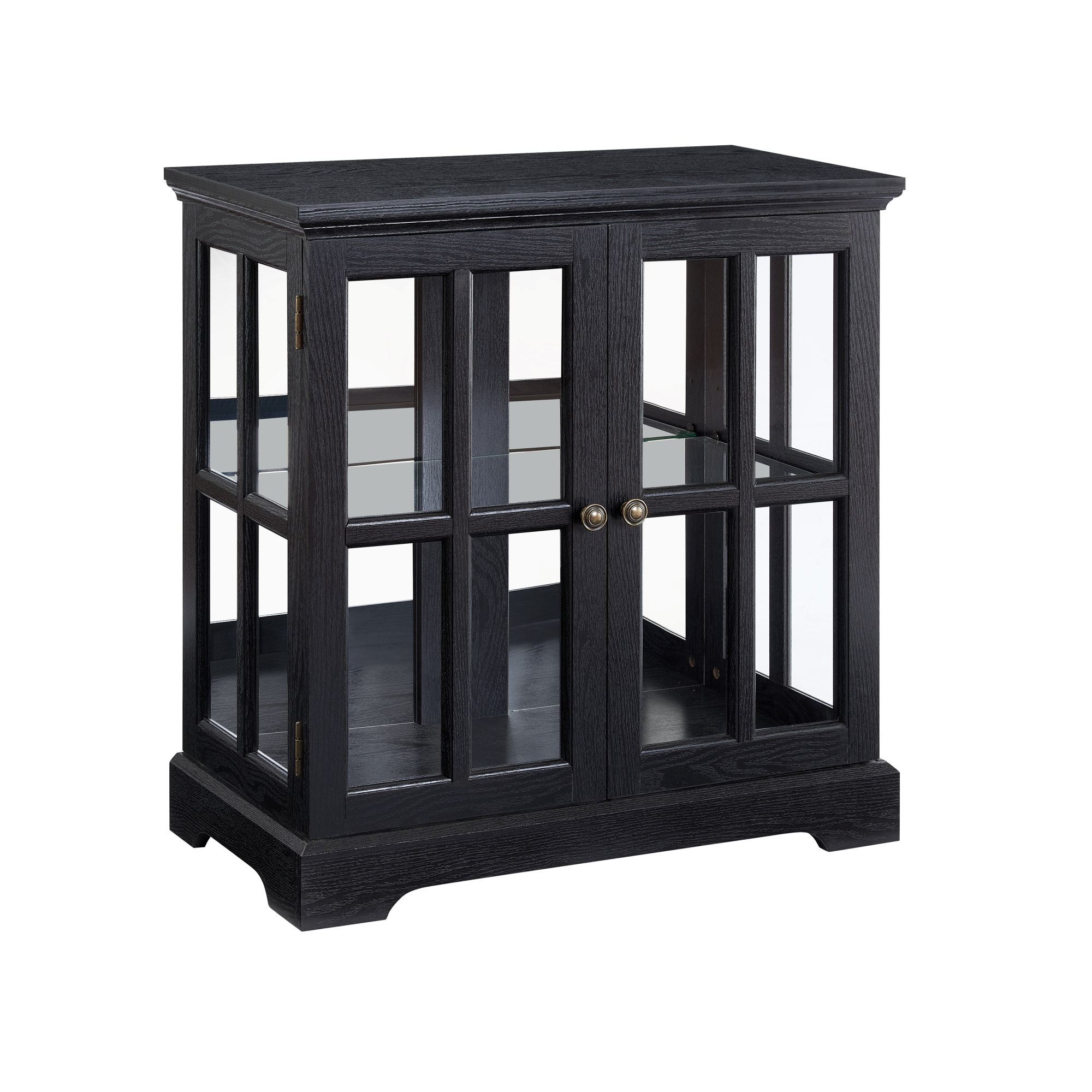 Leumius LED Curio Display Cabinet, Antique Display Cabinet with Adjustable Shelves, Retro Design Quality Showcase with Lattice Doors Elegant Bookcase and Storage Cabinet for Home Decor Black
