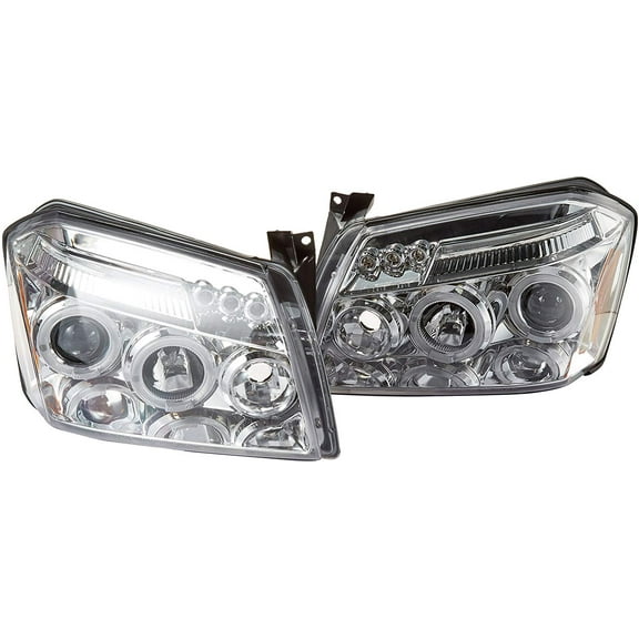 LED Halo Projector Headlight In Matte Gloss Black Housing Smoke Lens Made For And Compatible With 2005 - 2007 Dodge Magnum 05 06 07