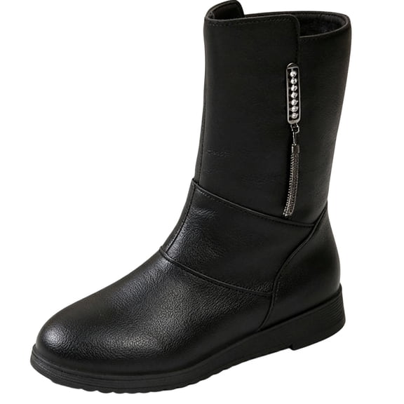 T-128 Black Ladies Ankle Boots Side Zipper Thick Sole Low Heel Fall Winter Comfortable Casual Fashion Footwear
