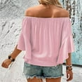 thumbnail image 4 of Blczomt Tops for Women Dressy Casual Summer Off Shoulder Tops Pink Tie Front 2025 Lace Blouses for Women Plus Size, 4 of 6
