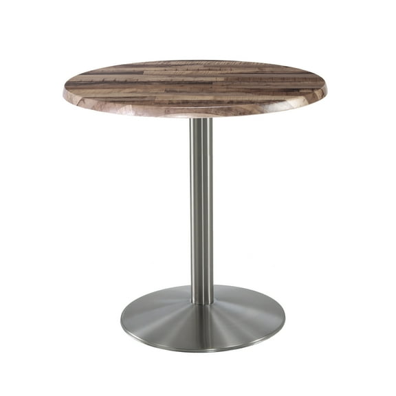 Holland 36" Stainless Round Base Round Table in 30" Rustic Top