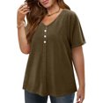 thumbnail image 5 of FAIWAD Plus Size Tops for Women Summer V Neck Roll Short Sleeve Trendy Button Down Shirts Casual Loose Basic T Shirts, 5 of 9