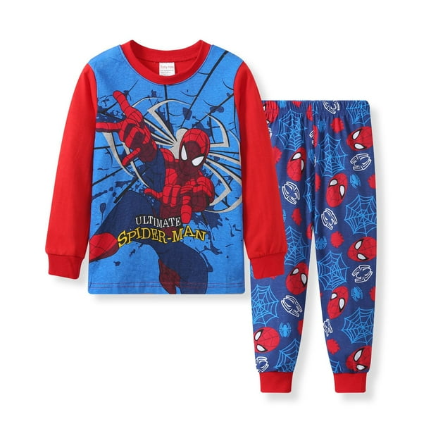 Pijamas para niños Traje Spiderman Algodón Impresión Dibujos animados Coche Hogar Niños Ropa Manga larga + Pantalones 2-7T Envío gratis4T (100 CM) zhangmengya CONDUJO
