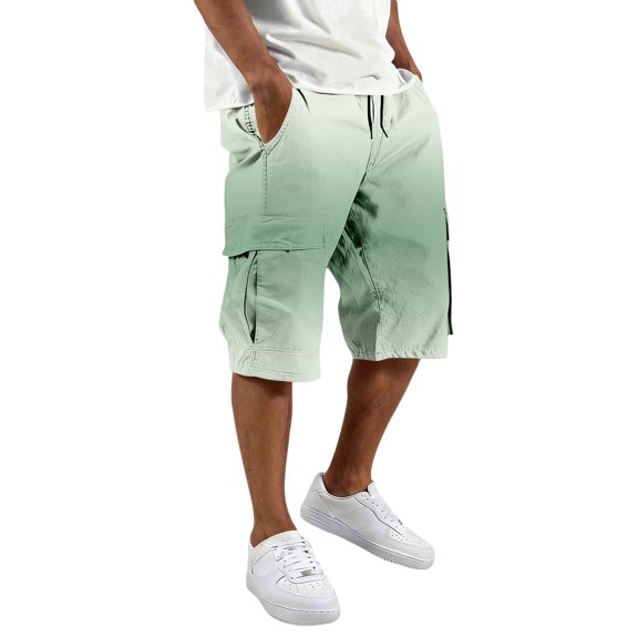 Men's Gradient Cargo Shorts, Drawstring Waist Loose Fit Utility Bottoms with Pockets, Summer Casual Streetwear for Outdoor Wear