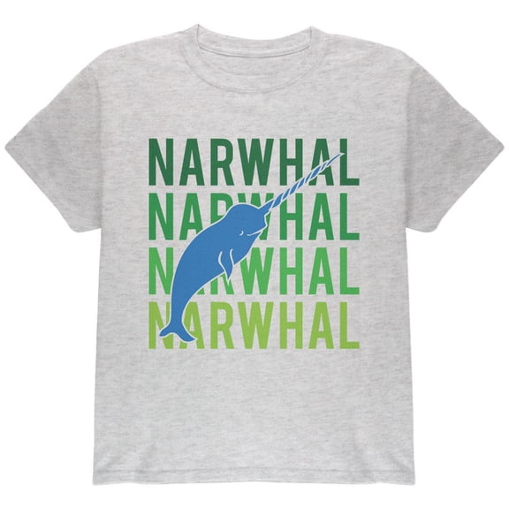 Narwhal Stacked Repeat Youth T Shirt Light Heather Grey YLG