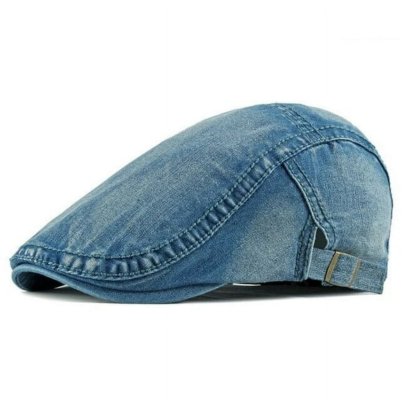 SikaFu Simple Washed Denim Berets Hat Men Women Spring Summer Peaked Flat Cap Artist Duckbill Hat Casual Herringbone Newsboy Cap