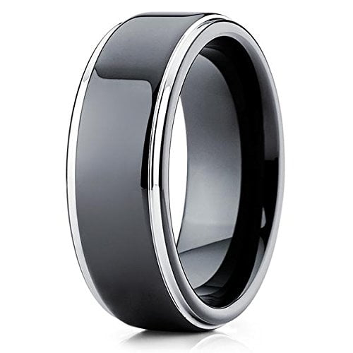 Tungsten Wedding Band Black Tungsten Ring Shiny Polish Men and Women 8mm Tungsten Carbide Comfort Fit