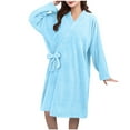 thumbnail image 2 of ylioge Long Sleeve Robes for Women Mid Length Fleece Bathrobes Ladies Casual Solid Color Loose Tie Side Quick-Drying Homewear Pajama Bath Robe, 2 of 4