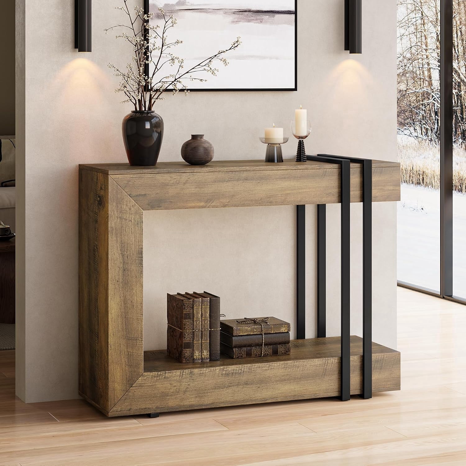 Einhomn Entryway Table,2-Tier Narrow Console Table Behind Couch with Storage,42.5" Wooden Hallway Table for Living Room,Entrance,Foyer,Rustic Brown