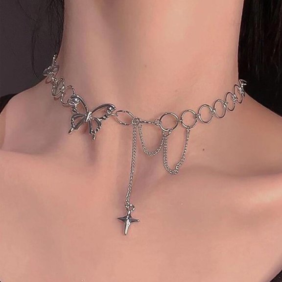 HOARBOEG Butterfly Necklace Choker Vintage White Tiny Butterfly Pendant Necklace Funky Acrylic Butterfly Choker Statement Butterfly Necklace Charm Jewelry for Women