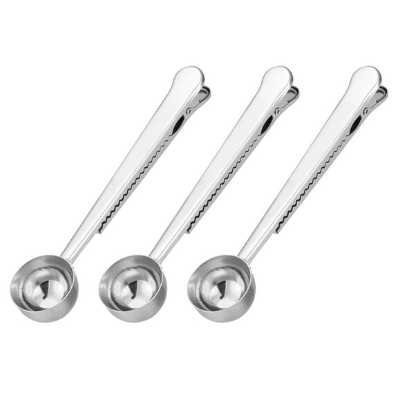 Uxcell 3Pack Stainless Steel Coffee Scoop Clip 2 in 1 Coffee Measuring Spoon, Silver