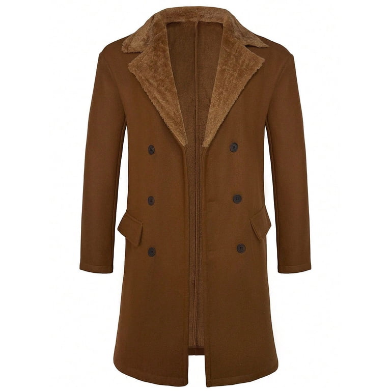 OHMZYZO Mens Trench Coat Double Breasted Notched Collar Fleece