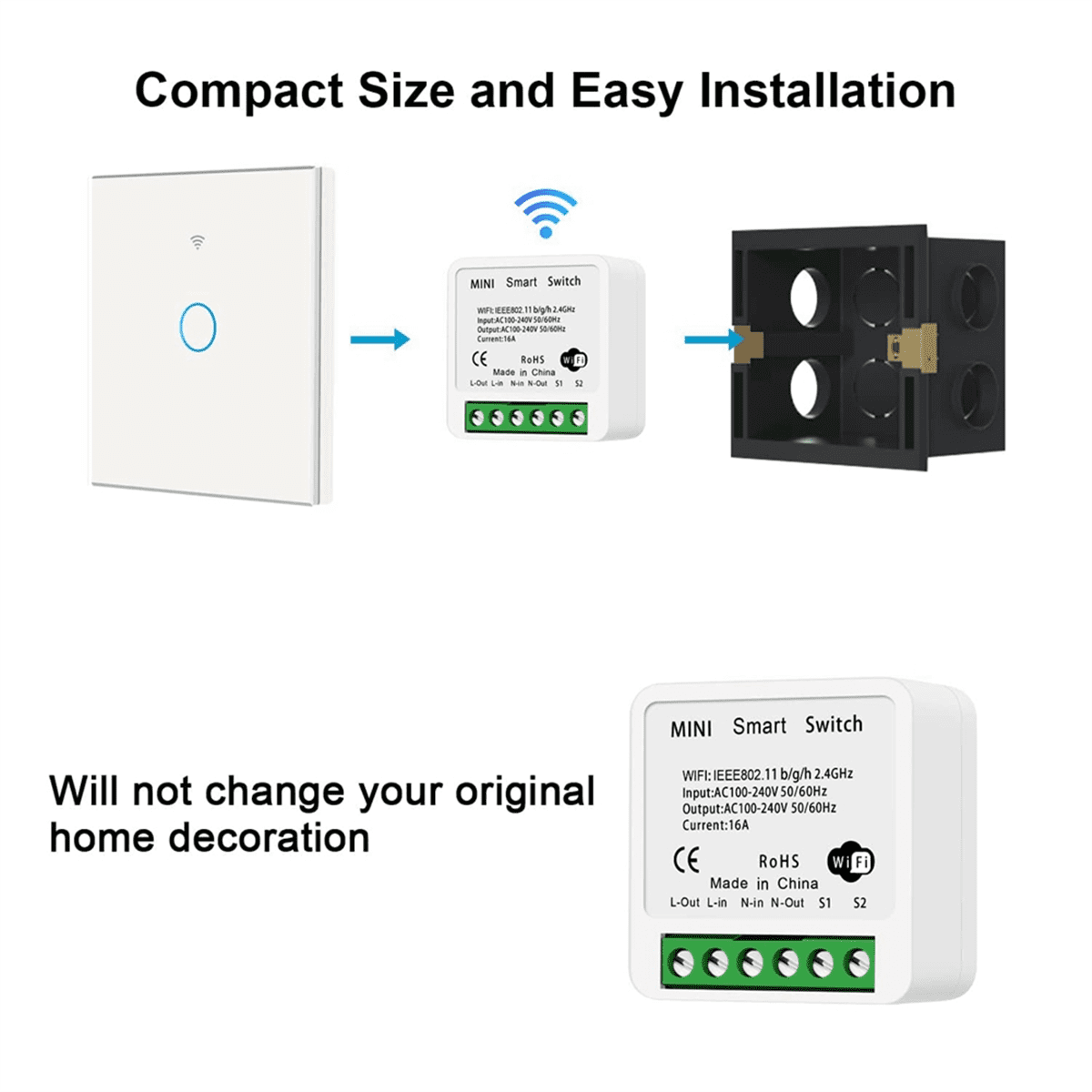 4PCS WiFi Smart Switch Light Switch, APP Remote Control, Voice Control, DIY Mode, Timer Function, LAN Control, 2 Way 16A