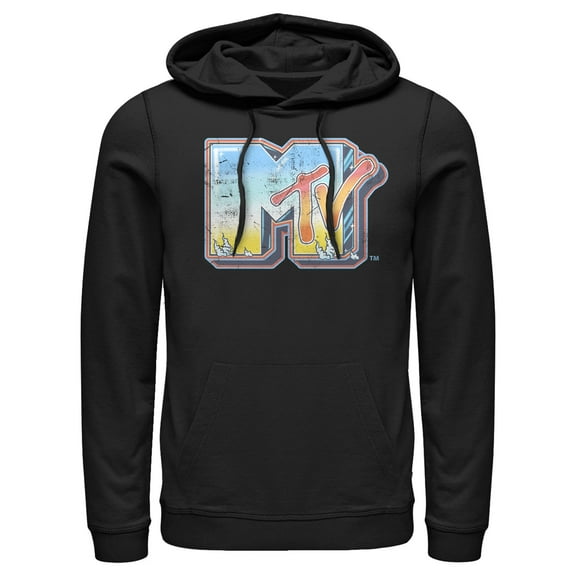 Men's MTV Shimmery Logo  Pull Over Hoodie Black Medium