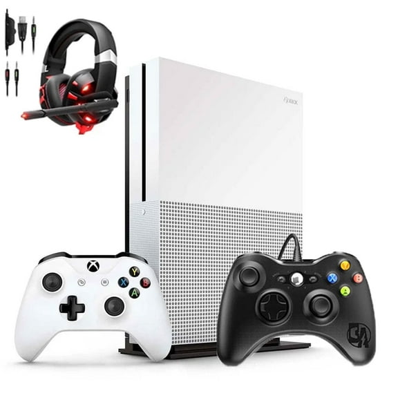 Pre-Owned Microsoft Xbox One S 500GB Gaming Console White with 2 Controller Included BOLT AXTION Bundle