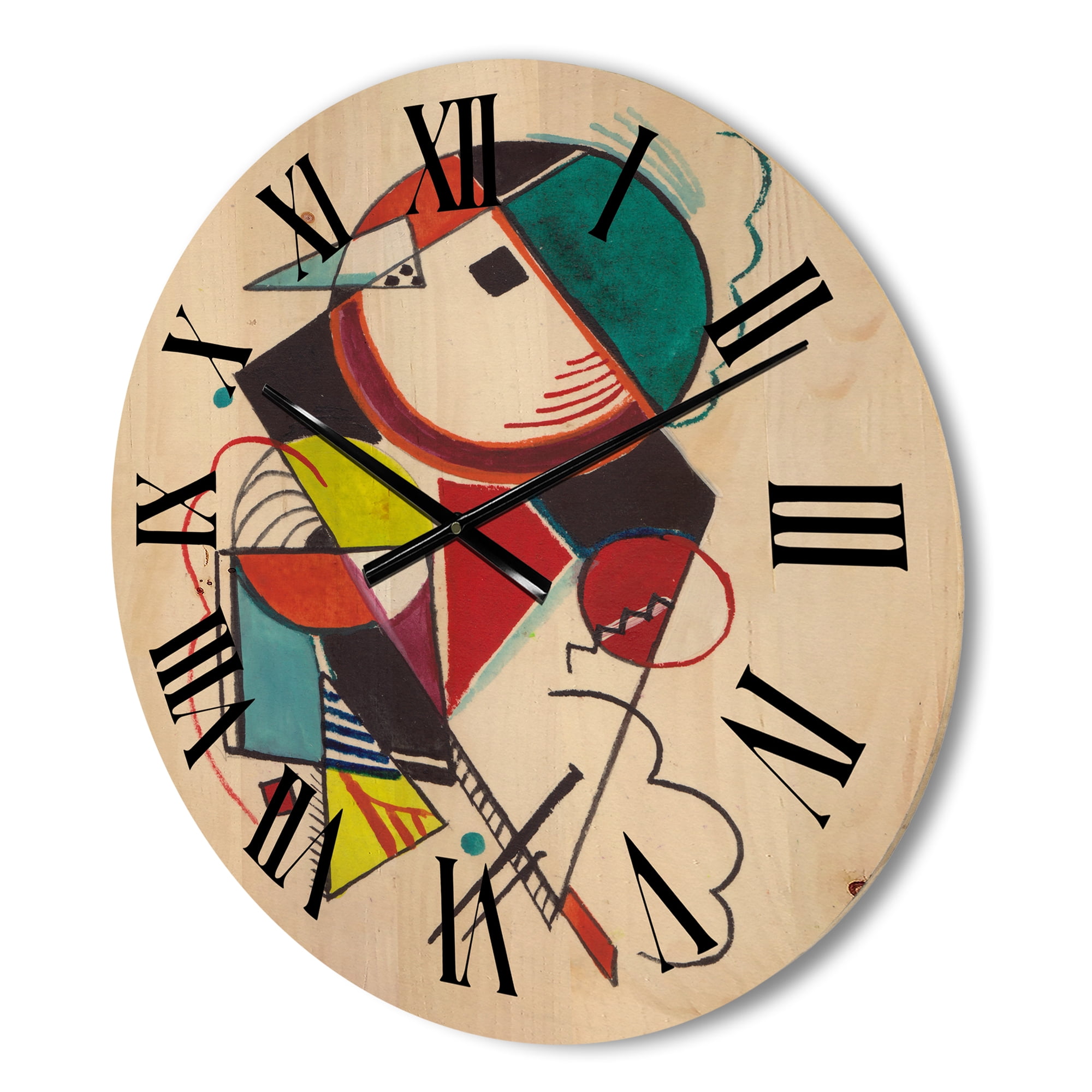 Designart 'Abstract Compositions Of Colored Geometric II' Modern Wood Wall Clock
