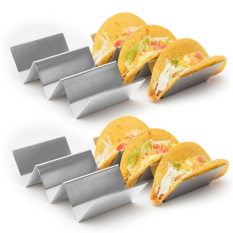Tuesday Stainless Steel 4-Piece Taco Holder Tray Set, Holds Up to 12  Shells, Dishwasher, Oven and Grill Safe, Use As Baking Rack