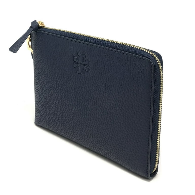 Tory Burch Women s Thea Large Zip Pebbled Leather Pouch Wristlet Royal Navy