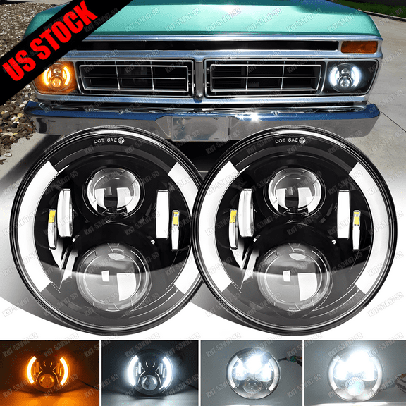 Pair 7" Round LED Headlights Halo DRL/Turn Signal For Ford 1953-1977 F-100 F-250