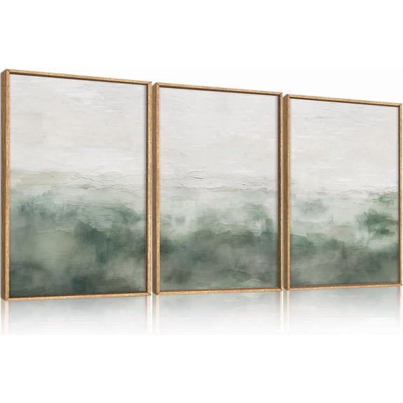 Large Abstract Sage Green Framed Canvas Wall Art,Neutral White and Grey Wall Decor,Modern Pastel Wall Painting,Illustrations Artwork for Living Room,Bedroom,Dining Room,Office -16"x24"x3