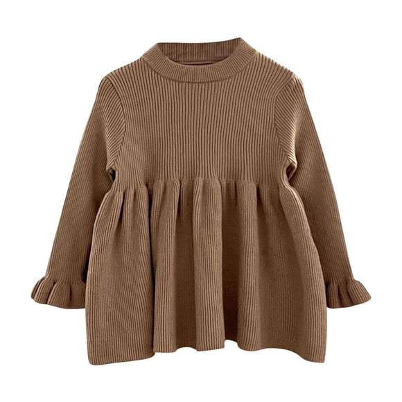 Odeerbi Niñas Vestido de Punto Jersey Otoño Invierno Algodón Vestidos Color Sólido Puños Acampanados Vestido de Punto Cuello Redondo Manga Larga