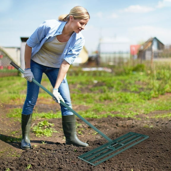 COZONY 30" Heavy-Duty Lawn Leveling Rake, Ground Leveling Tool with 78" Steel Handle for Garden, Yard, Golf & Farm