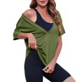 thumbnail image 5 of Womens Sexy Deep V Neck T-Shirts Summer Short Sleeve Tops Casual Loose Plus Size Fit Basic Tees Summer Womens Tops Army Green L, 5 of 6