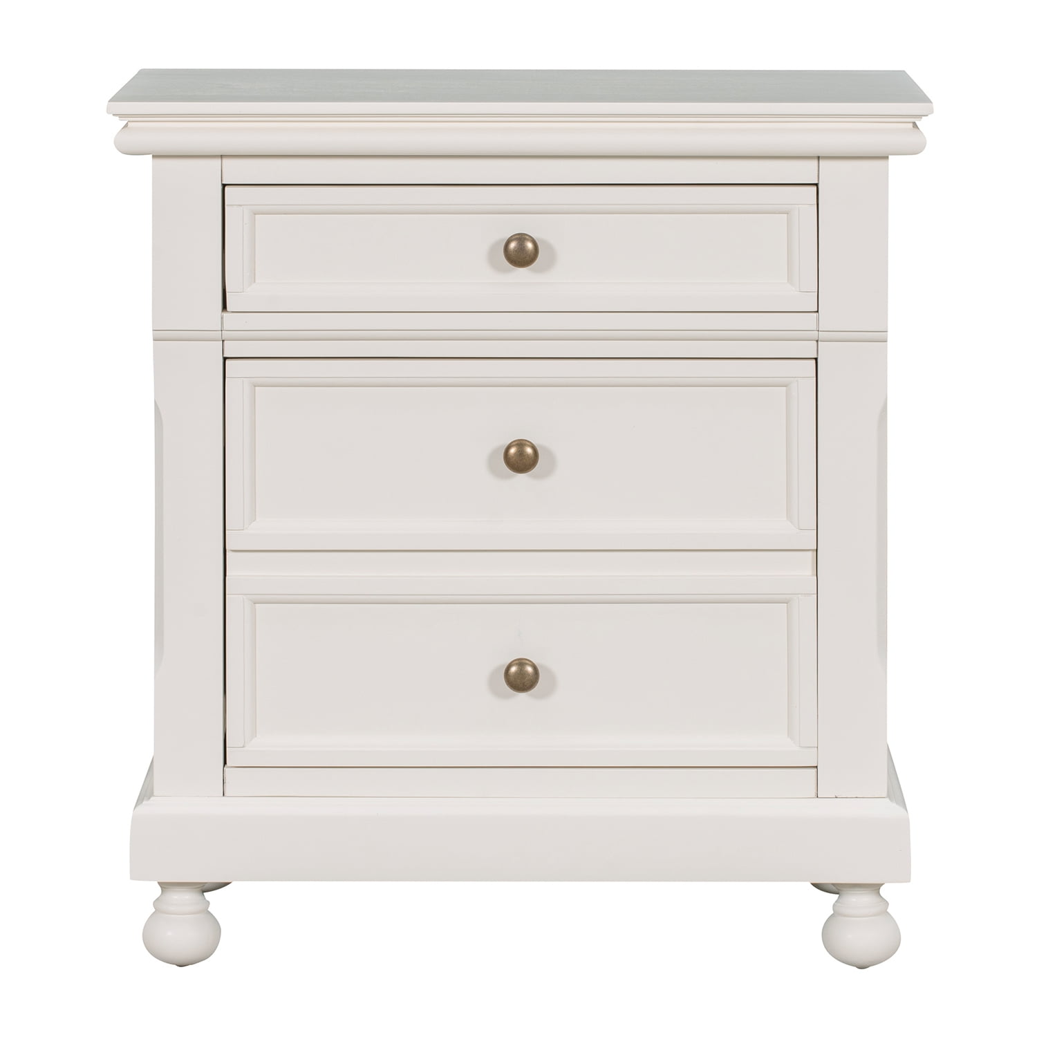 Kadyn Modern 3 Drawers Nightstand, Storage End Table with Silver Metal Handle, Bedside Table for Living Room and Bedroom, Beige