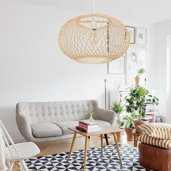 Arturesthome 15.74" Natural Bamboo Pendant Lights Vintage Chandeliers Decor for Kitchen Island E26/27