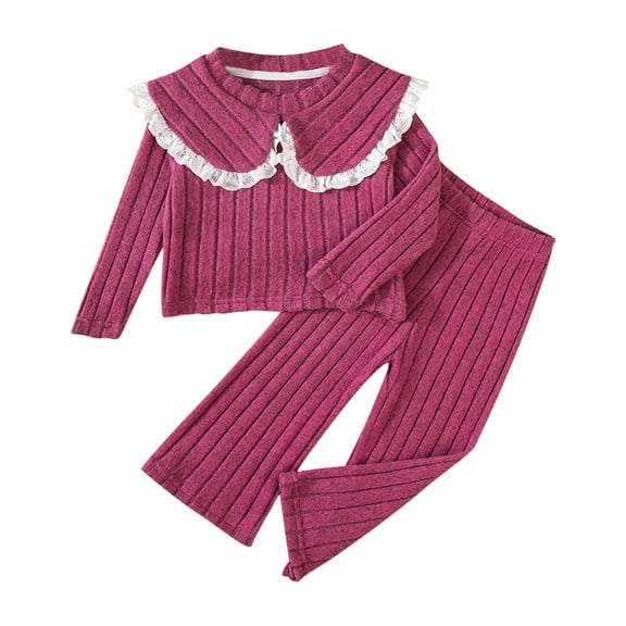 ZACPNCV Toddler Girls Clothes Ribbed Long Sleeve Hoodie Sweatsuit Set Fall Winter Outfits Hot Pink 1-2 Years