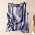thumbnail image 5 of Womens Gauze Tank Tops Trendy Plaid Gingham Boho Blouses Summer Casual Tunic Top Beach Cute Sleeveless Shirt Navy Size XXXL, 5 of 5