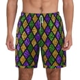 thumbnail image 3 of Uemuo Mardi Gras Shiny Green Purple Pattern Mens Swim Trunks Quick Dry Board Shorts with Mesh Lining, Stretch Beach Shorts Quick Dry No-Chafing Board Shorts-3X-Large, 3 of 9