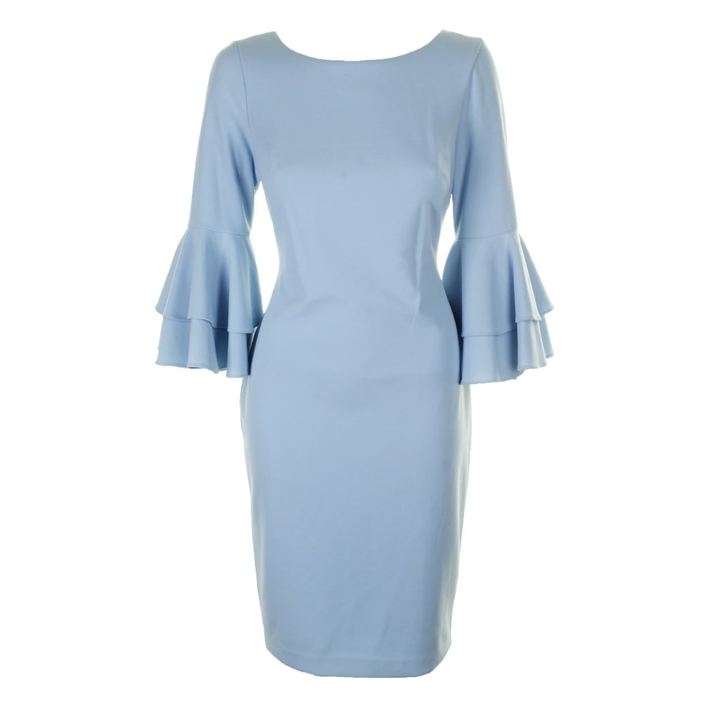 Calvin Klein - Calvin Klein Blue 3/4 Bell-Sleeve Crepe Sheath Dress 8 ...