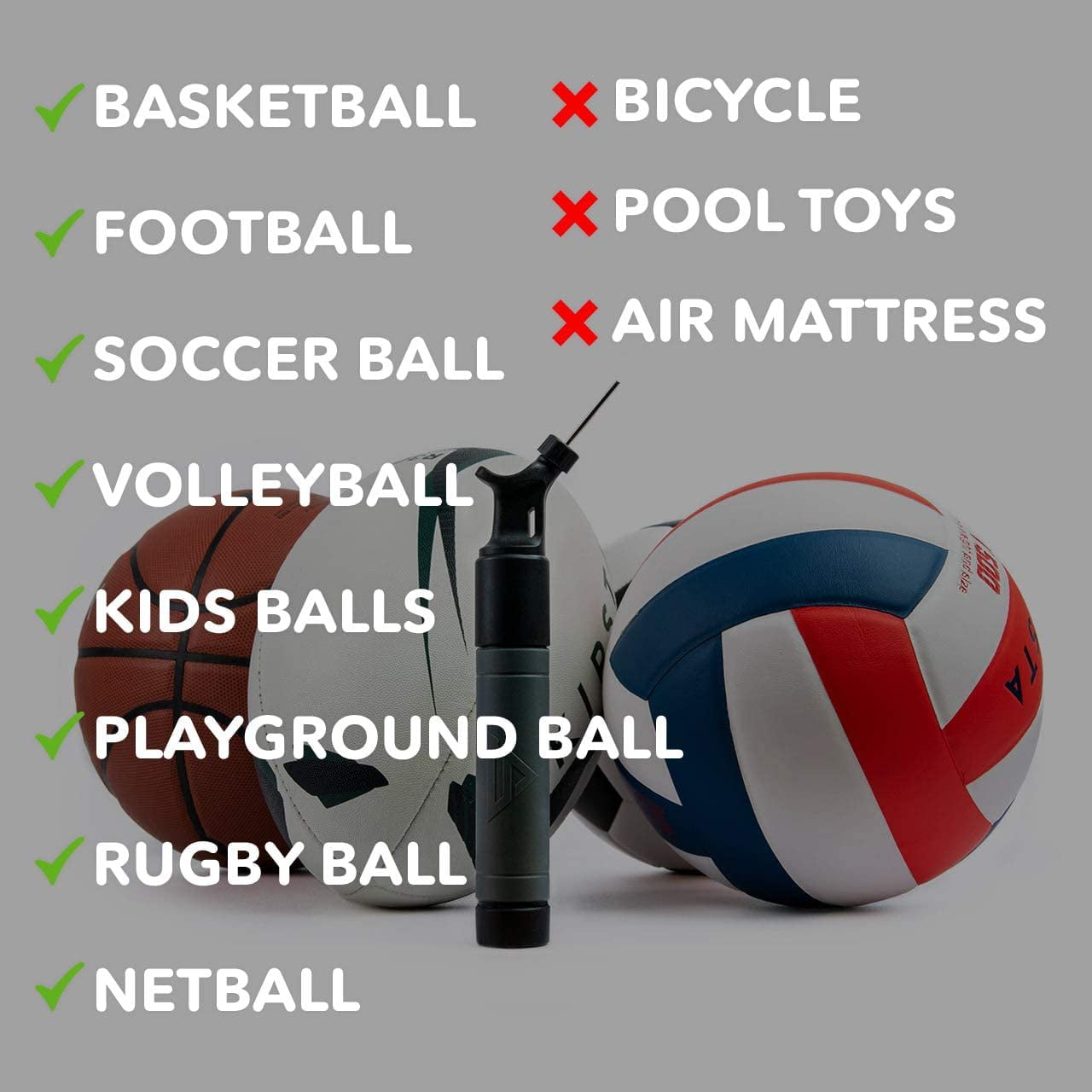 and Other Inflatable Balls Volleyball Football Sports Stable Ball Pump with 2 Spare Needles Dual-Action Air Pump for Your Basketball Soccer Ball