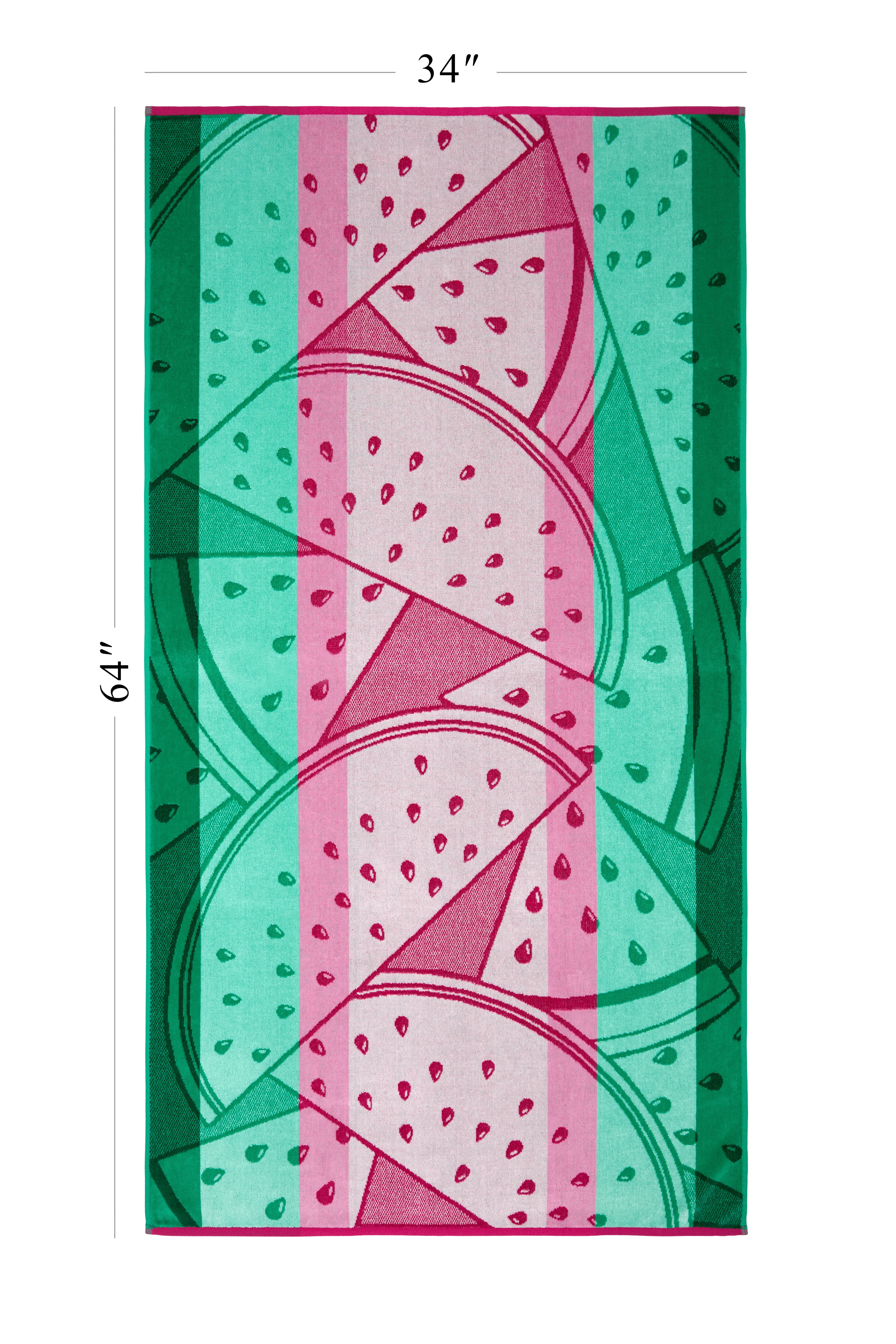 Ozdilek 34x64 Beach Towel - 100% Turkish Cotton, Luxury Soft Velour, Quick Dry, Absorbent, Fade-Resistant, Oversized Pool & Spa Towel, Watermelon Design, Eco-Friendly (Watermelon Delight)