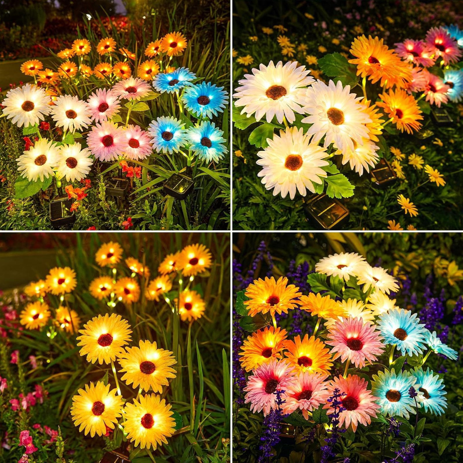 Solar Powered Garden Lights, Chrysanthemum Decoration for Yard Pathway Patio, Waterproof LED No Wiring Hassle-Free Yellow