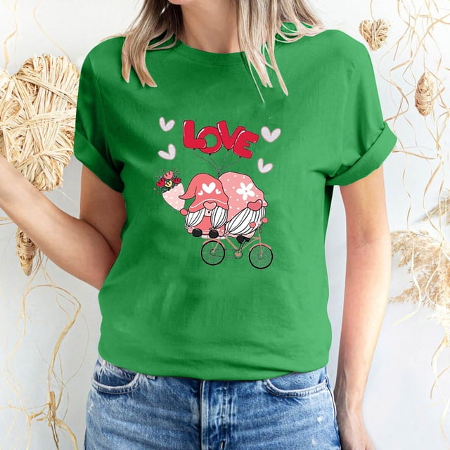 Meichang Hauts de Vacances pour Femmes Valentines Day T-Shirt Mignon Cœur Graphique T-Shirts Mignons Hauts de Vacances T-Shirts Manches Courtes Col Rond Mode 2025