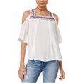 thumbnail image 1 of Crave Fame Womens Embroidered Cold-Shoulder Pullover Blouse, Off-White, Juniors, X-Large, 1 of 1