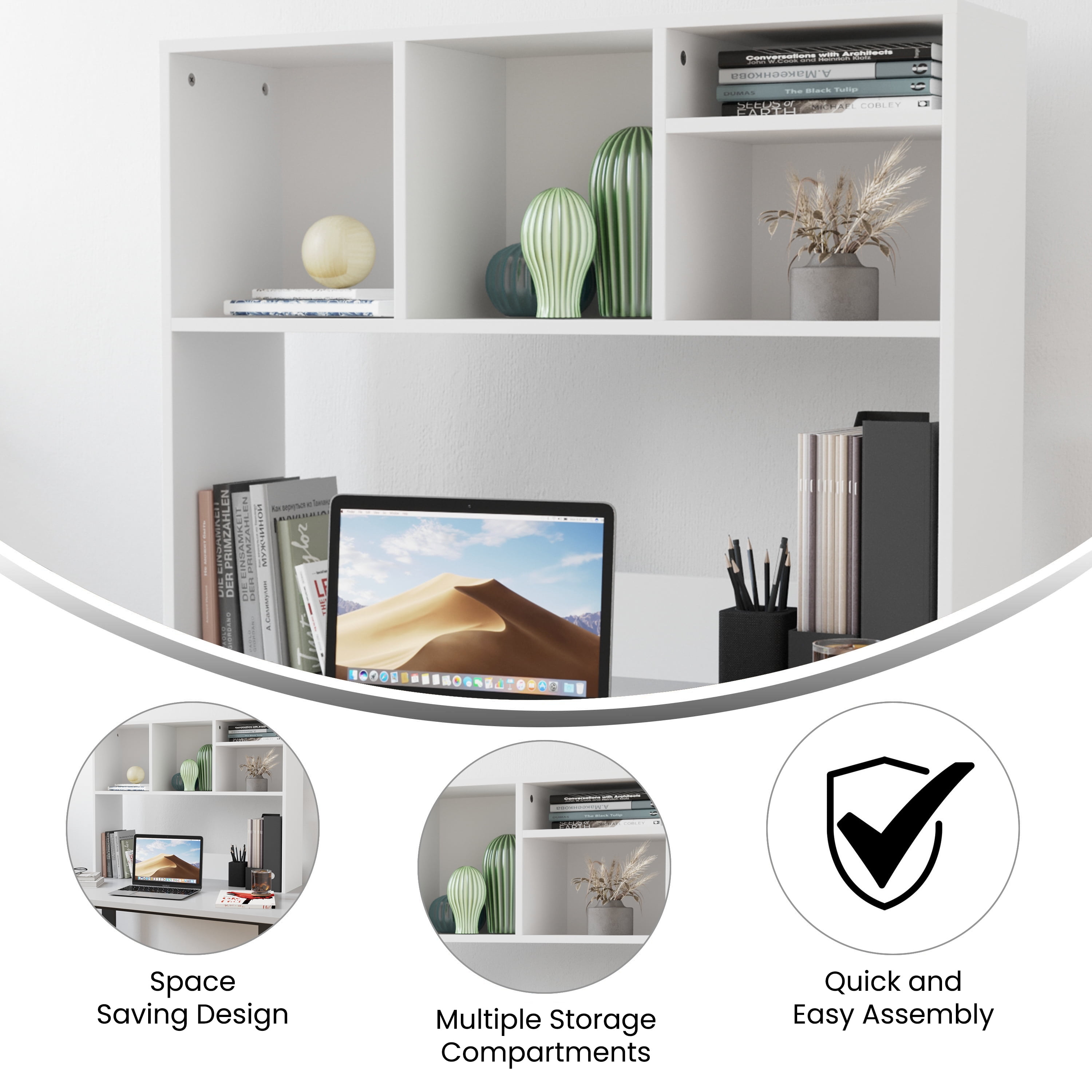 Flash Furniture Desktop Bookshelf Storage Organizer with Multiple Cubbies in White