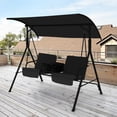 thumbnail image 1 of Gymax 2-Person Canopy Porch Swing Padded Chair Cooler Bag Rotatable Tray Black, 1 of 10