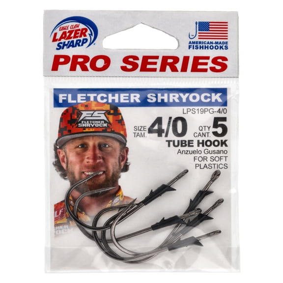 Lazer Sharp Pro Series Wide Gap Tube Hook – Molded Keeper – Size 4/0 - 5 Pack – Black
